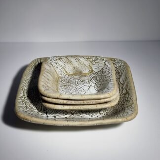 Crackle Glaze Square Plate Set (4-Piece) - Handmade Ceramic